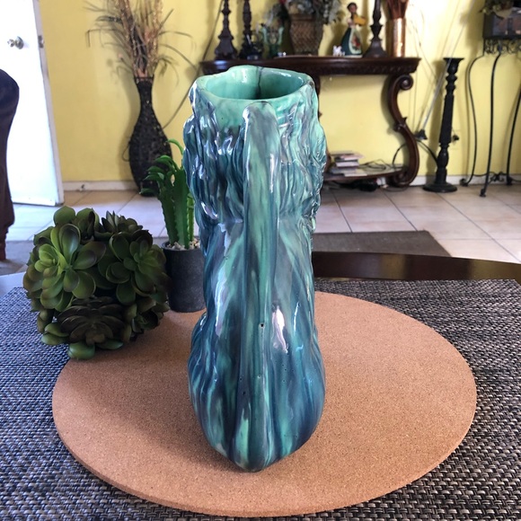 Vintage MCM Green and Teal Glazed Ceramic Pitcher - Picture 4 of 6